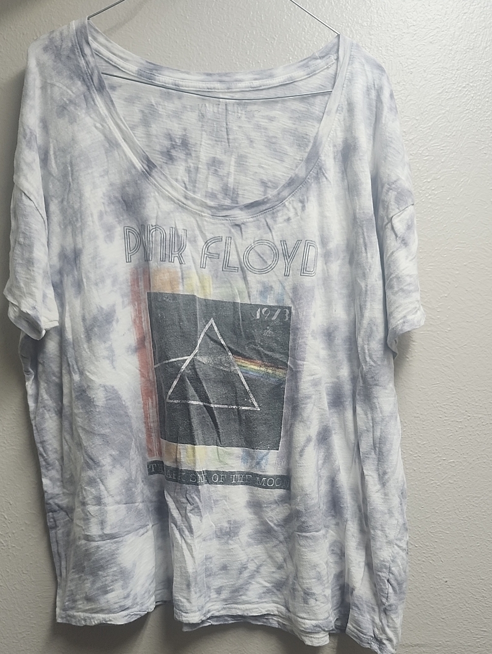 Pink Floyd Women's Oversized Tie-Dye Tee - White & Gray